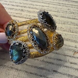 Alexis Bittar Elegant Gold and Black Stone Bracelet